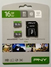 New PNY Elite 2 PK 16GB Micro SDHC Memory Cards Class 10 w/ Adapter