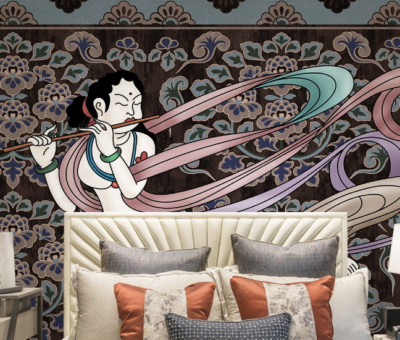 3D Dunhuang Art Feitian Self-adhesive Removeable Wallpaper Wall Mural