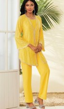 Size XL Midnight Velvet Yellow Formal Wedding Party Pernylle 3Pc Sequin Pant Set