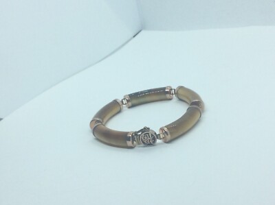 Vintage 14K Gold schönes Tigerauge Fass Armband asiatischer Charakter Verschluss 14KT