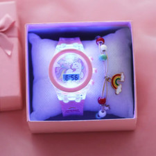 Girls Lighting Unicorn Electronic Watch  Bracelet Set With Box 2pcs Gift New