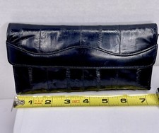 Vintage Victory Genuine EEL Skin Wallet and or Checkbook Holder Bifold Black