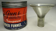 Vintage Guns Transparent Powder Funnel In Original Cardboard & Tin Container USA