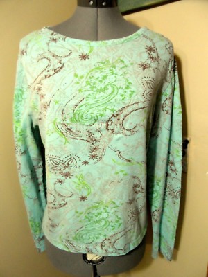 トップス Ttsunami TSUNAMI T-shirt Top S Blue Brown Green scoop neck floral design