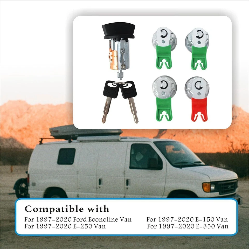 For Ford Econoline Van E150 E250 E350 Ignition & Door Lock Cylinder KEYED ALIKE Foto 4 de 4