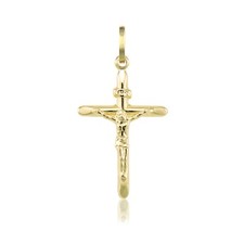 14K Yellow Gold Crucifix Cross Pendant INRI Jesus Christ Necklace Charm Men Wome