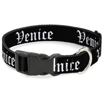 Plastic Clip Collar VENICE Old English Black/White Large 15-24''