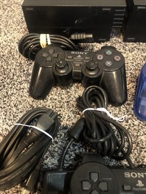 LOT 2 PLAYSTATION 2 CONSOLES SCPH-30001 & 50001 w/ 3 CONTROLLERS & 5 VIDEO GAMES