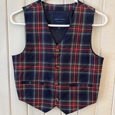Janie And Jack Tartan Plaid Holiday Vest Red Blue Buttons Sz 12 Boys