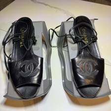 Chanel Vintage Sandals - Black Tie Up - Open Toe - Size 38 - Hard To Find