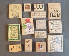 Wood Mount Rubber Stamp Set of 14 Christmas Theme