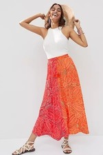 Farm Rio Vibrance Print Red Orange Pink Drawstring Tie Waist Maxi Skirt S  4/6