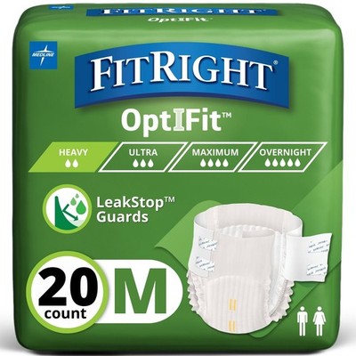 Adult Diapers, Extra+ Heavy Absorbency, M (Waist Size 32in-44in), 20 Count, Opti