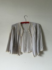 Vintage 1930s Trousseaux by Terris Grey Blue Bed Jacket W/ Ivory Lace stains