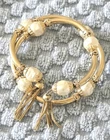 Vtg MIRIAM HASKELL Baroque Pearl Beaded Gold Tone Tassels Fringe Wire Bracelet