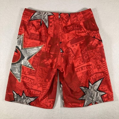 Volcom Board Shorts Mens 32 Red Bruce Irons Star Swim Surf Graphic