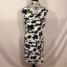 CHAPS Womens Navy White Floral Cowl Neck Ruched Sheath Dress Large L RN41381