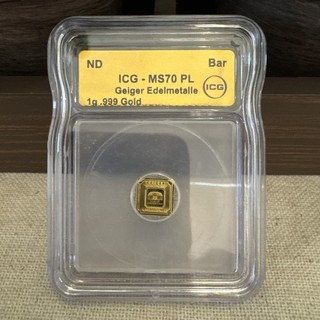 Geiger Edelmetalle 1g .999 Gold Bar ICG MS70 PL Encapsulated Slab