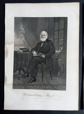 William Cullen Bryant Steel Engraving Antique Portrait Print c1850s-1890s
