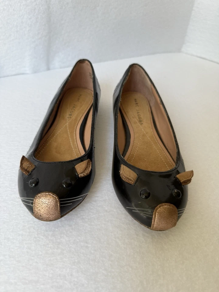 Vintage Marc Jacobs Negro Rosa Oro Ratón Ballet Charol Hecho en Italia 35 Foto 3 de 4