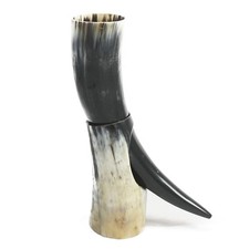 Ceremonial Polished Viking drinking horn with stand for beer wine ale pagan