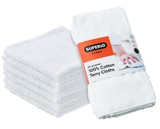 Terry Cloth Rags White Washcloths 100 Cotton 12" Cleaning Cloths, Kitchen To...