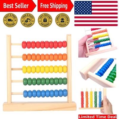Interactive 5-Row Abacus for Kids - Portable Wooden Counting Frame with Beads