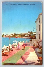 1955 Bermuda Inverurie Hotel Sports Deck Shuffleboard Postcard Chrome Posted