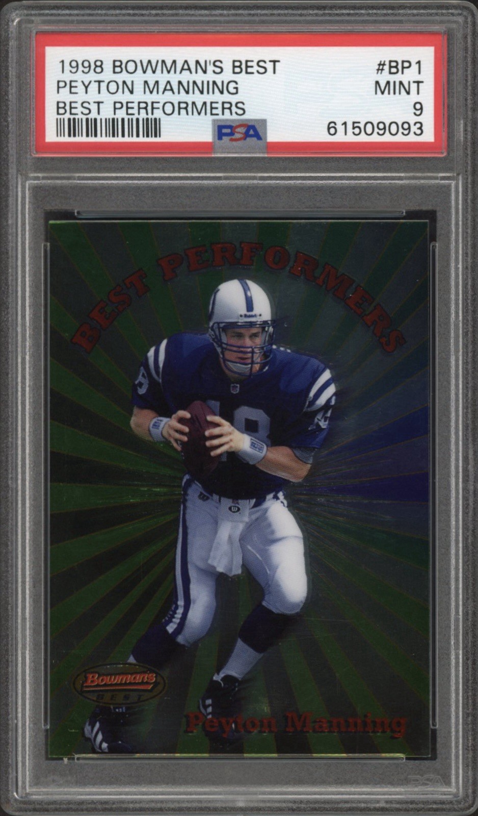 1998 Bowman’s Best Peyton Manning Best Performers RC #BP1 PSA 9 MINT HOF Colts