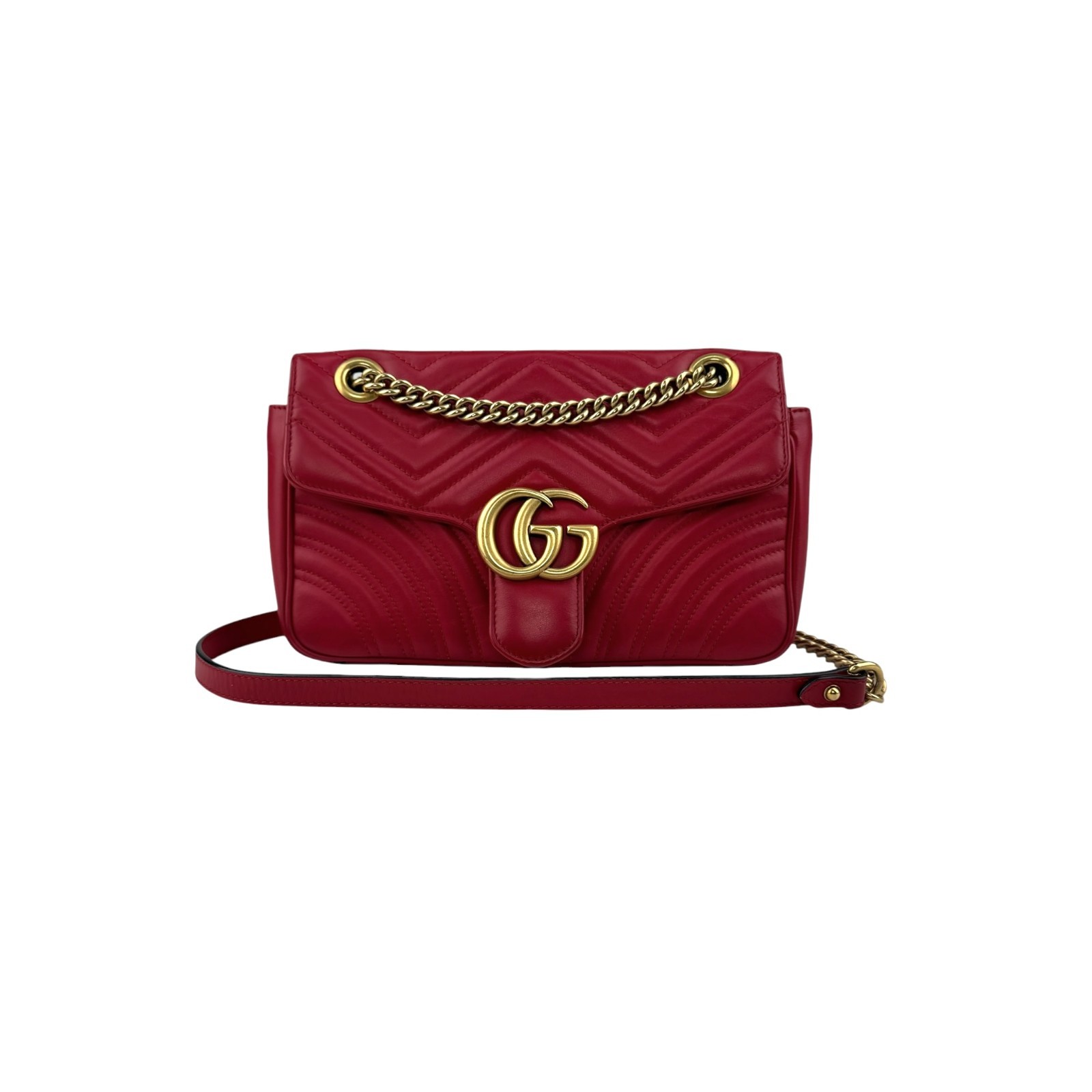 Gucci Red Quilted Leather GG Marmont Medium Shoulder Bag