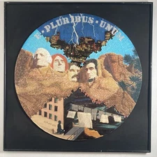 Vintage Original Oil Painting Mixed Media Collage Mount Rushmore America -Signed