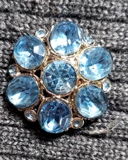 VTG/antique 7 LT blue 3/8" & 6 Sm Glasses button silver tone star middle 1.25"