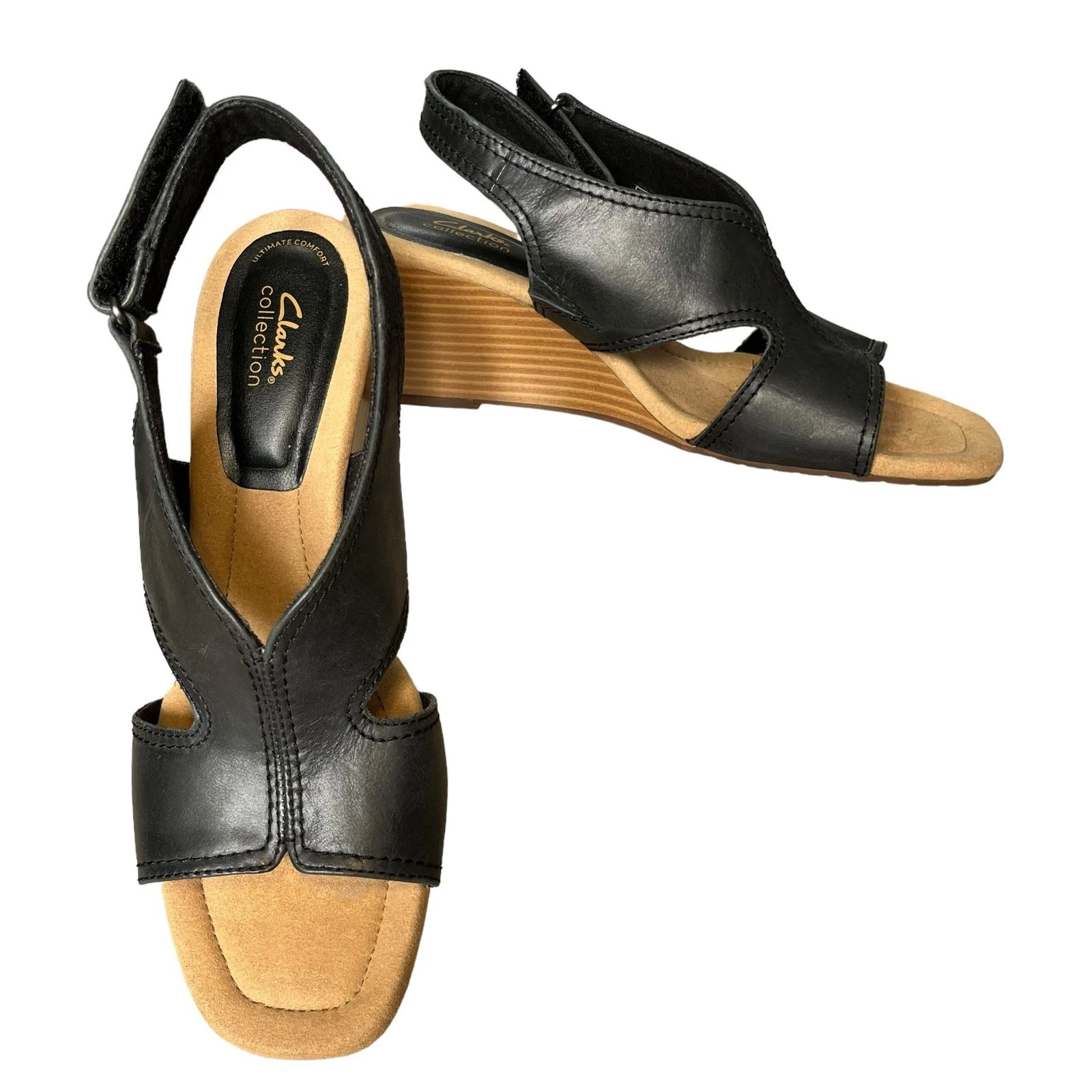 Clarks Kyarra Aster blu navy pelle slingback sandalo comodo zeppa tacco 10M