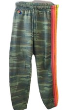 Aviator Nation Camo Neon Rainbow Stripe Sweatpants XS - Made in USA  
