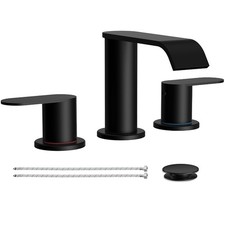 Matte Black Waterfall Bathroom Faucet for Sink 3 Hole 8 Inch Widespread