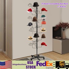 Metal Hats Display Stand, Hat Storage Stand with 25 Hooks, Freestanding Hat Disp