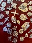 Religious Sterling and Sterling plated Pendants Medals Catholic Saints Large Lot — photo 7