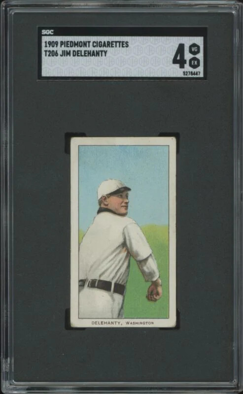 1909 T206 JIM DELEHANTY VG-EX PIEDMONT 150 SGC 4 BASEBALL WASHINGTON SENATORS