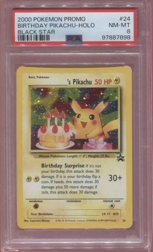 PSA 8 MINT 2000 BIRTHDAY PIKACHU HOLO BLACK STTAR PROMO #24 POKEMON CARD