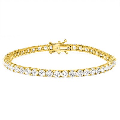 5 kt rundes E/VS1 im Labor gezüchtetes Diamant Damen Tennisarmband massiv 14 K Gelbgold