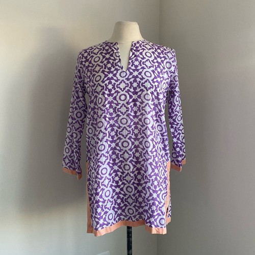 ROLLER RABBIT Tunic Womens Sz Small Purple Coverup Swim Geometric Print Beach
