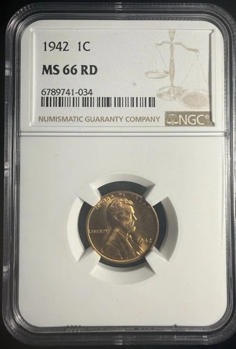 1942-P LINCOLN WHEAT CENT ~ BRILLIANT UNCIRCULATED ~ NGC MS 66 RD