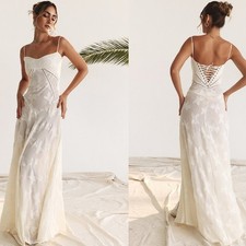 HOUSE OF CB 'Seren' Vintage Cream Floral Lace Back Maxi Dress NWOT