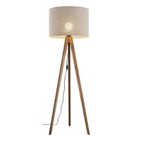 Stehleuchte Stehlampe Wohnzimmer 145 Cm Leinen Holz E27 Kabelschalter Dreibein