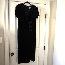 Ultra Dress New York Dress Black Velvet Vintage Stretch Velour Midi Slit Goth