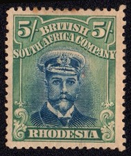 RHODESIA King George V 5 shilling blue and  green MH W2011