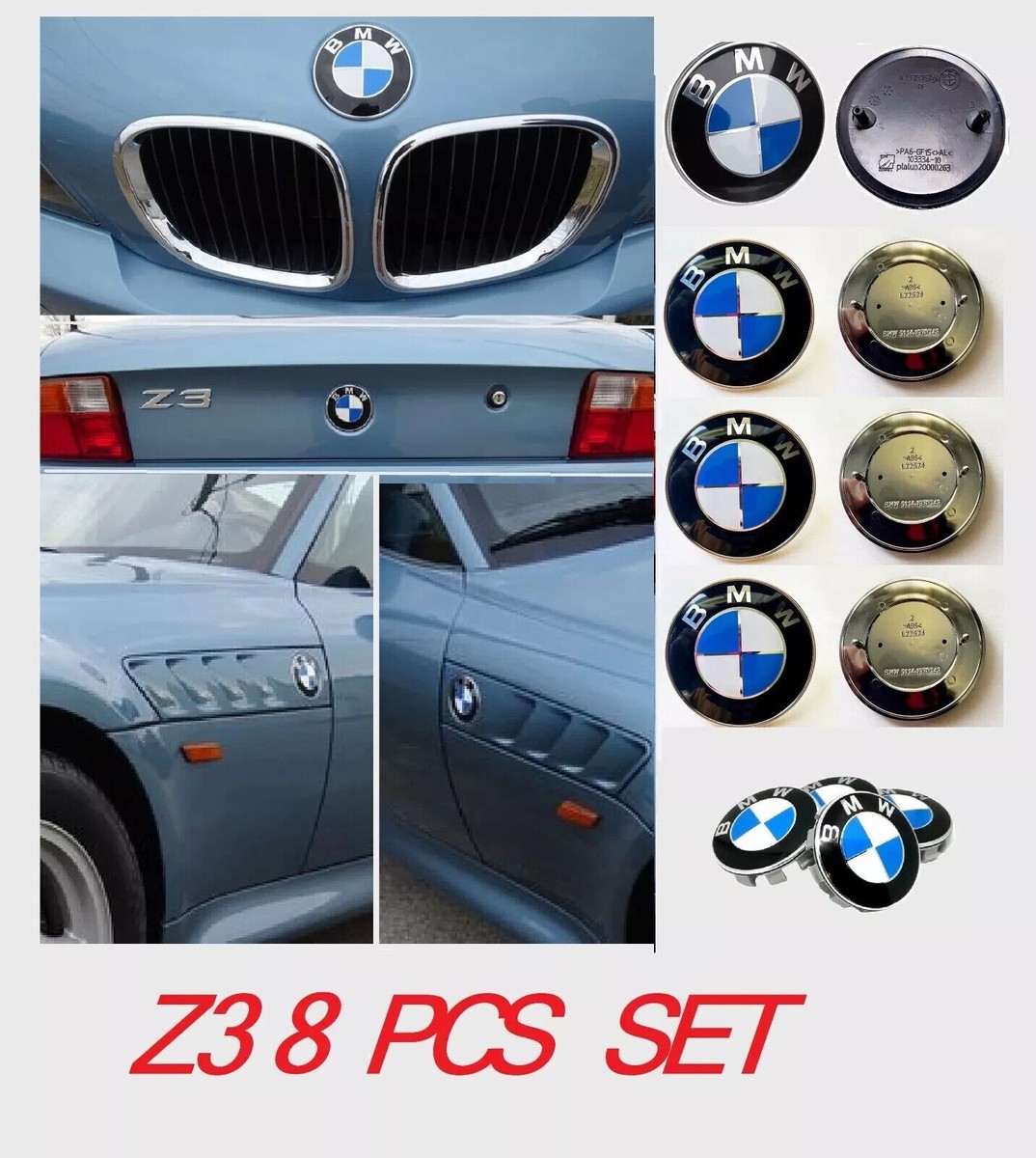 BMW Z3 rear, front and fender emblem set 3 x 78 mm + 1 x 82 mm+