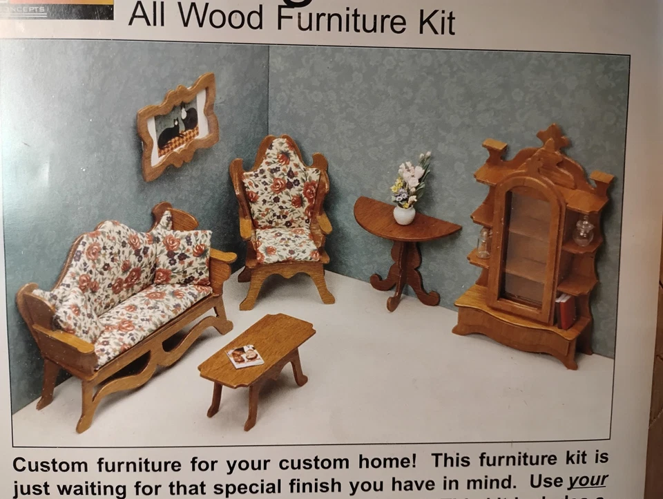 Nuevo kit de muebles para casa de muñecas corona sala de estar hoja verde biblioteca todo madera Foto 3 de 4