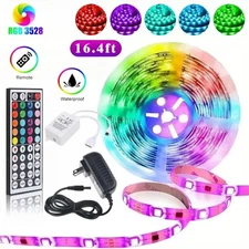 5M RGB 3528 Waterproof LED Strip light SMD 44 Key Remote 12V US Power Full Kit