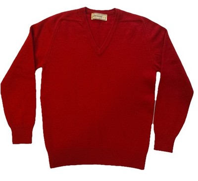 Vintage Glenmac Sweater Geelong Lambswool V-Neck Red Made in Scotland S Preppy